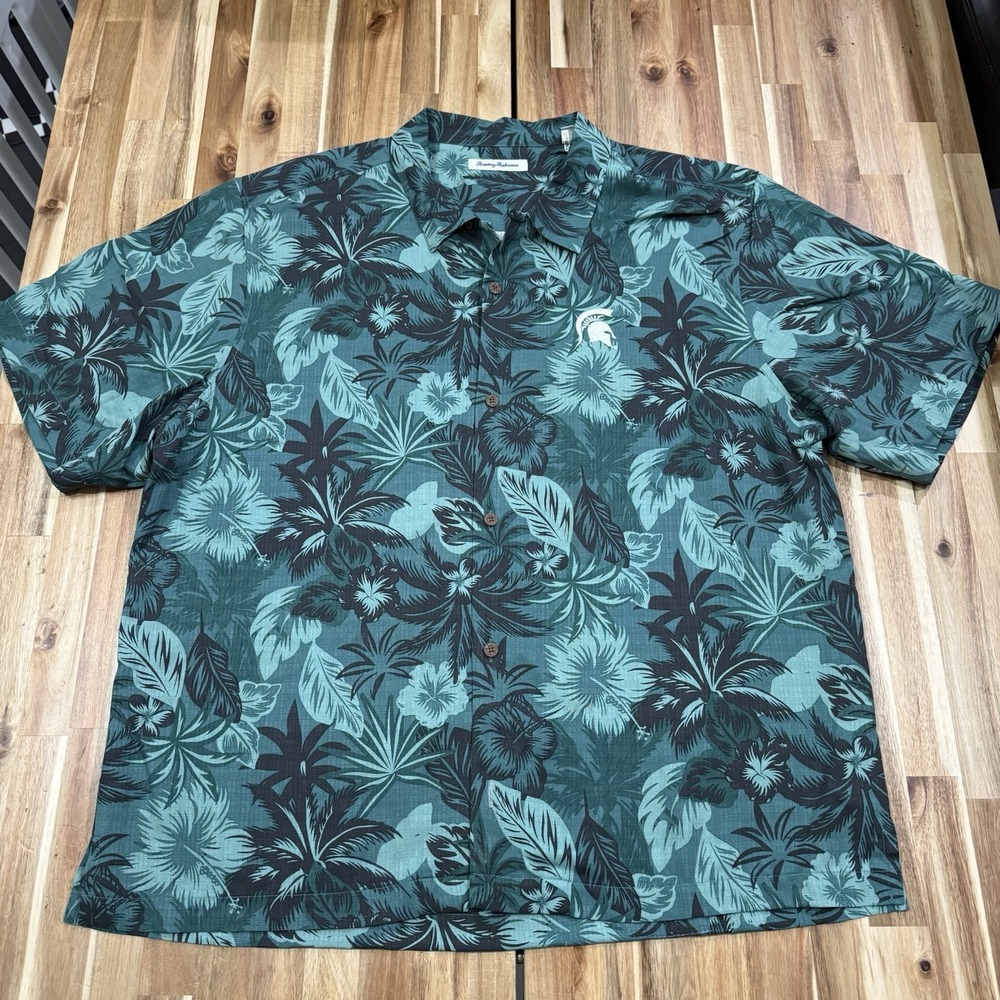 Michigan State Spartans Shirt Mens 2XL Green Tommy Bahama Hawaiian Floral
